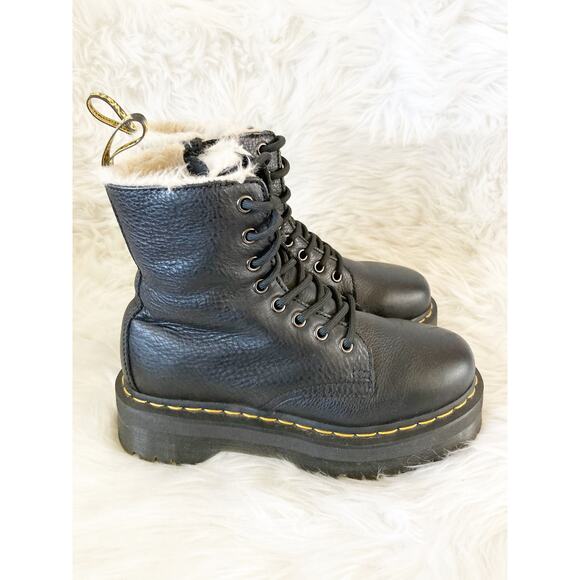 DR MARTENS Jadon Faux Fur Black Platform Leather Combat Boots 7 - Picture 5 of 11
